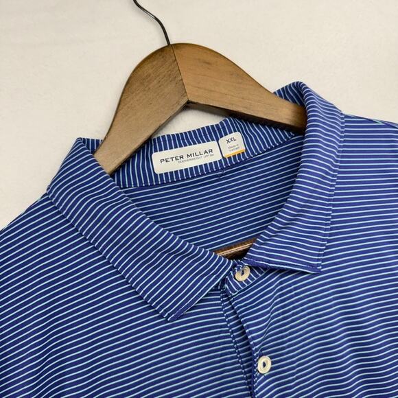 Peter Millar Polo Shirt Mens 2XL Blue Featherweight UPF 50 Detroit Country Club - Picture 1 of 10